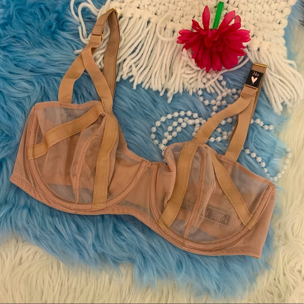 NWT Victoria Secret Nude Semi Sheer Strappy Underwire Bra 34D